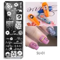 Nail art stamping plate SU-01 featuring daisy, heart patterns and English text designs - Sunflower Heartbeat Style (SU-01)