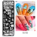 Tropical nail stamping plate SU-02 with palm trees, flamingos and pineapple patterns - Hawaii Vacation Style (SU-02)