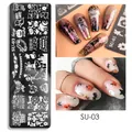 Halloween nail stamping plate SU-03 featuring pumpkin, ghost, and bat patterns - Halloween Night Style (SU-03)