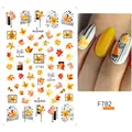 Autumn maple leaf nail stickers model F782 with orange foliage and geometric patterns - Autumn Maple Leaf Style (F782)