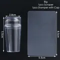 Professional clear nail stamper with lid and scraper tool for French manicure designs - Long Round Transparent Stamper
