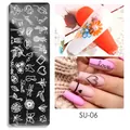 Plaque de stamping nail art SU-06 avec visages abstraits, fleurs et motifs de ligne - Style Art de Visage de Ligne (SU-06)