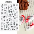 Gothic Halloween nail stickers with skulls, roses, and snakes, model STZ-CS050 style - Dark Gothic Skeleton (STZ-CS50)