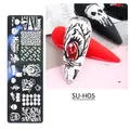 Halloween nail stamping plate SU-H05 featuring pumpkins, ghosts, and skulls patterns - Halloween Small Long Plate SU-H05