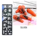 Halloween nail stamping plate SU-H06 with pumpkin, bat and castle patterns on steel - Halloween Small Long Plate SU-H06
