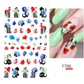 Floral nail stickers with red and blue flower patterns and motivational words, model F786 - Floral Ink Art Style (F786)