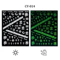 Luminous Halloween nail stickers with cross, star, pumpkin, and moon patterns in glow green - Cross Hexagram Style (CY-14)