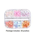 36-teiliges Set Aurora Harz-Schleifen für Nailart in einer 6-Gitter-Organizer-Box - 6-Gitter-Band-Schleifen-Set