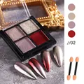 4-color solid chrome nail powder palette 02 with champagne bronze and rose gold shades - Champagne Rose Gold Lilac Dark Red (02)