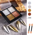 Vierkleuren solide chroom nagelpoeder palet in goud en zilver met applicators - Vierkleurencombinatie 04