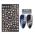 3D Christmas nail art sticker F717 featuring laser gold snowflakes and white geometry - 深色基调雪花几何款式(F717)