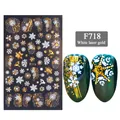 3D Christmas nail stickers F718 featuring white and laser gold snowflake designs - 驯鹿雪花线条款式(F718)