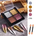 Nail art solid chrome powder palette number 06 with four metallic mirror effect colors - Silver Gold Bronze Purplish Red (06)
