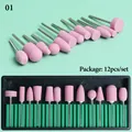 Dettaglio del set di 12 mole a gambo rosa per utensili rotanti in custodia professionale - Accessorio Punta in Pietra di Quarzo (Punta in Scatola-1560#01)