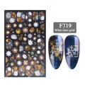 Winter Christmas 3D nail art stickers with laser gold snowflake and reindeer designs - 冬日雪花驯鹿短句款式(F719)