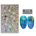 3D Kerst nagelstickers F718 met kleurrijke sneeuwvlokken en rendier silhouetten - Kerst Sneeuwvlok Patroon Stijl (F718)
