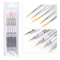 Set di 5 pennelli per nail art a doppia testa con strumenti per puntini e linee - Stile Sagomatura Liner R53 / Set da 5 / Argento