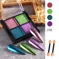 Solid 4-color metallic nail chrome powder palette with mirror effect and applicators - Pink Grass Green Deep Blue Purple (10)