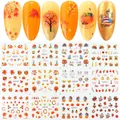Autumn maple leaf and pumpkin water transfer nail art stickers set for Thanksgiving - Maple Leaf Pumpkin Thanksgiving (BN361-372)