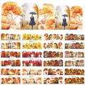 Autumn-themed nail water transfer stickers featuring maple leaves and squirrels - Forest Animals Autumn Woods Style (BN505-516)