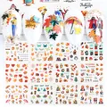 Autumn themed nail stickers featuring maple leaves and squirrels model BN-1880 - Hand-painted Cartoon Autumn Elements (BN1669-1680)