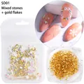 Set nail art SD01 con copos de nieve blancos, perlas, estrellas y copos de oro - Decoración Navidad SD-01 Piedras Mixtas Y Copos De Oro