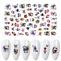 F683 colorful watercolor skull and floral nail art stickers on white nail tips - Punk Art Series (F683)