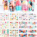 Summer nail art stickers set featuring 12 sheets of colorful fruit and tropical designs - Summer Fruit Beach Series (BN1693-1704)