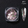 Iridescent aurora nail glitter sequins in shade #11 with 0.1g jar and sample nail display - Pink Green Gold Refractive (OB11)