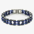 Bracciale a catena di bicicletta hip hop in acciaio inossidabile nero e blu per uomo - 12mm*22cm / Blu Nero Argento