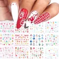 Christmas nail art sticker set with Santa, snowflakes, and tree designs in festive colors - Nordic Gnome and Bell Style (BN1873-1884)