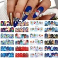 Christmas nail art sticker set with Santa, snowflakes and elk designs, 12 sheets - Deep Blue Gradient Colorful Style (BN1381-1392)