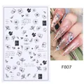 Floral nail art stickers F807 with black hand-drawn flowers and leaf patterns - Black Line Floral Style(F807)