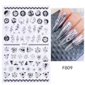 Minimalist black and white floral nail stickers F809 with elegant geometric patterns - Black White Minimalist Geometric Style(F809)