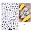 F811 black floral nail art decals with vintage sculpture and rose motifs for manicure - Vintage Art Nature Style(F811)