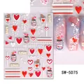 Detail of 5D embossed Valentine nail stickers featuring red hearts and LOVE text - Heart and Mug (SW-5D75)