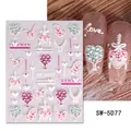 Detail of SW-5D77 embossed nail stickers with 5D white hearts and pink tree designs - Heart Tree and Birds (SW-5D77)