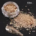 Detailweergave van gouden ster-glitters en metallic poeder in een potje - Gouden Ster Glitter (XXN-01)