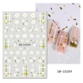 Detail of floral nail sticker SW-CS089 featuring white daisies and green leaf designs - Fresh Daisy Grid (SW-CS089)