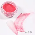 Macro view of metallic rose pink chrome nail powder in jar with gradient sample display - Peach Pink Metallic (S97-08)