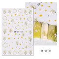 Détail des stickers ongles SW-CS104 avec chats, marguerites et feuilles sur ongles - Marguerite Pastorale Chat (SW-CS104)