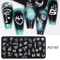Macro detail of MJ-05 nail stamping plate with gothic skulls and web patterns - Gothic Dark Skull Spider Web Style (MJ-05)