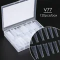 Macro-opname van transparante nagelverlengingsmallen met schaal en 120 stuks opbergdoos - T-Vorm Coffin Stijl (V77)