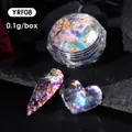 Macro shot of iridescent aurora nail powder glitter in clear container with heart display - Iridescent Aurora Style (YRF-08)