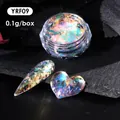 Macro shot of iridescent YRF09 nail glitter powder showing multi-color shift effects - Iridescent Aurora Style (YRF-09)