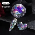 Macro view of aurora nail powder YRF10 in 0.1g box with holographic heart display - Iridescent Aurora Style (YRF-10)