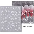 Detail of 3D white line nail decals with wave patterns and red gradient manicure effect - SW-TN026 / White