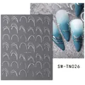 Silver metallic 3D nail art stickers showing wave lines on blue gradient manicure - SW-TN026 / Silver