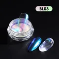 Macro detail of BL03 aurora nail powder with holographic blue-purple mirror effect - Blue Purple Iridescent Dream Style (BL-03)
