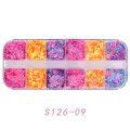 Vue détaillée de paillettes pour ongles en 12 compartiments, papillons et étoiles - Style Mixte Papillon Fleur Étoile (S126-09)